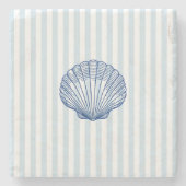 Seashell Coastal Painting Nautical Stripe Steinuntersetzer (Vorderseite)