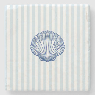 Seashell Coastal Painting Nautical Stripe Steinuntersetzer