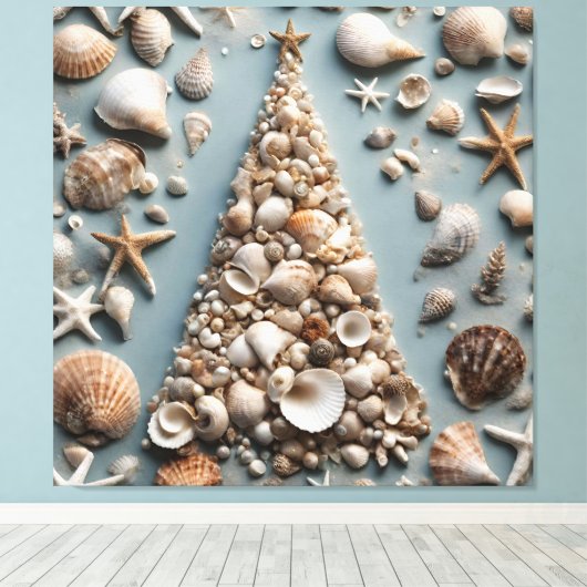 Seashell Coastal Weihnachtsbaum Leinwanddruck (Insitu (Holzboden))