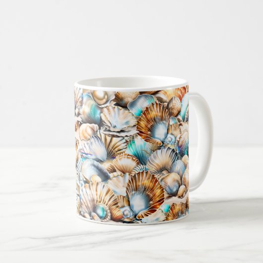 Seashell Collage iridescent Marine Küsten-Chic Kaffeetasse (VorderseiteRechts)