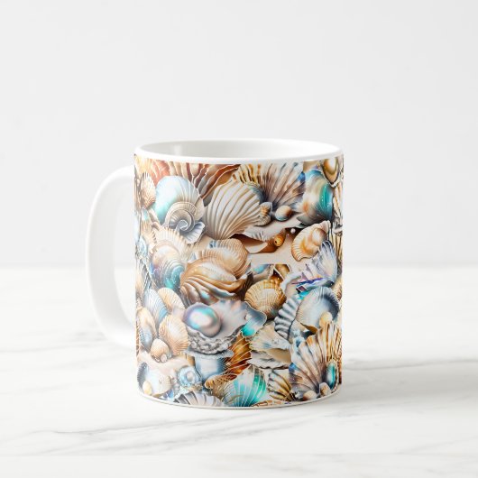 Seashell Collage iridescent Marine Küsten-Chic Kaffeetasse (Vorderseite Links)