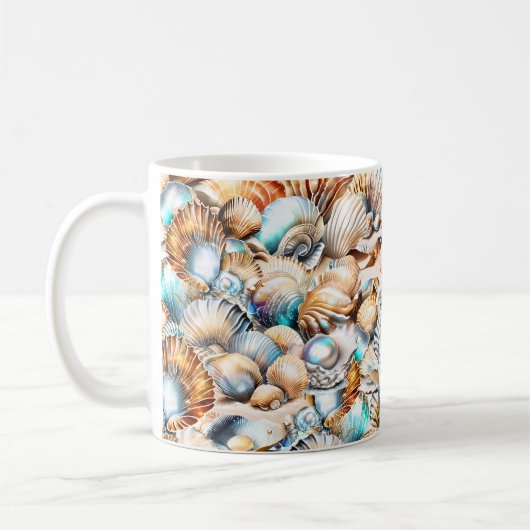 Seashell Collage iridescent Marine Küsten-Chic Kaffeetasse (Links)