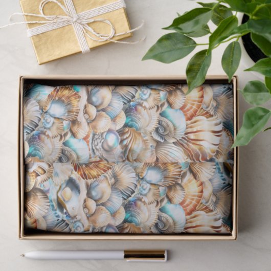 Seashell Collage tropische iridescent nautische Ch Seidenpapier (Geschenk)