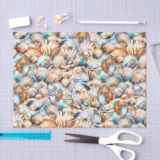 Seashell Collage tropische iridescent nautische Ch Seidenpapier (Handwerk)
