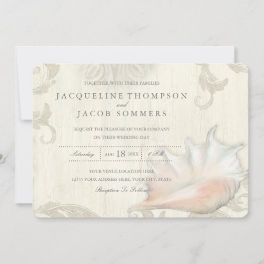 Seashell Conch Muschel Typografie Einladung (Vorderseite)