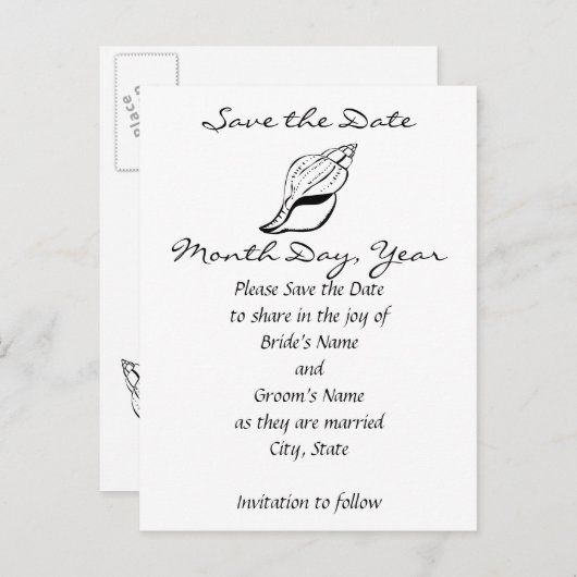 Seashell/Conch Save the Date Ankündigungspostkarte (Vorne/Hinten)