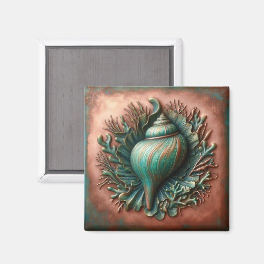 Seashell Copper und Patina Beach House Magnet (Vorderseite/Rückseite)