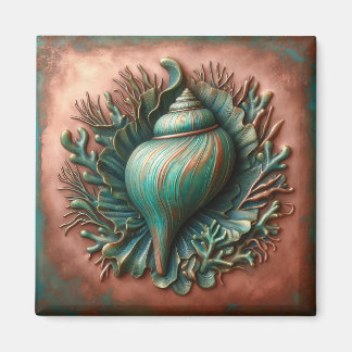 Seashell Copper und Patina Beach House Magnet
