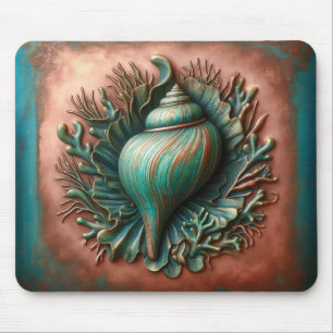 Seashell Copper und Patina Beach House Mousepad