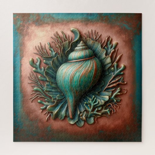 Seashell Copper und Patina Beach House Puzzle (Vertikal)