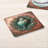 Seashell Copper und Patina Beach House Rechteckiger Pappuntersetzer (angewinkelt)