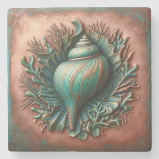 Seashell Copper und Patina Beach House Steinuntersetzer