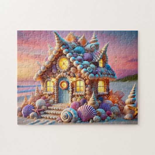 Seashell Cottage Whimsical Mermaid Beach House Puzzle (Horizontal)