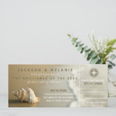 Seashell Cruise Ship Boarding Pass Wedding RSVP Einladung (Stehend Vorderseite)