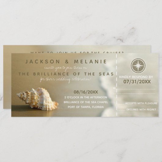 Seashell Cruise Ship Boarding Pass Wedding RSVP Einladung (Vorne/Hinten)