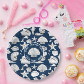 Seashell Custom Nautical Navy Blue 9" Pappteller (Party)