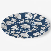 Seashell Custom Nautical Navy Blue 9" Pappteller (Schrägansicht)