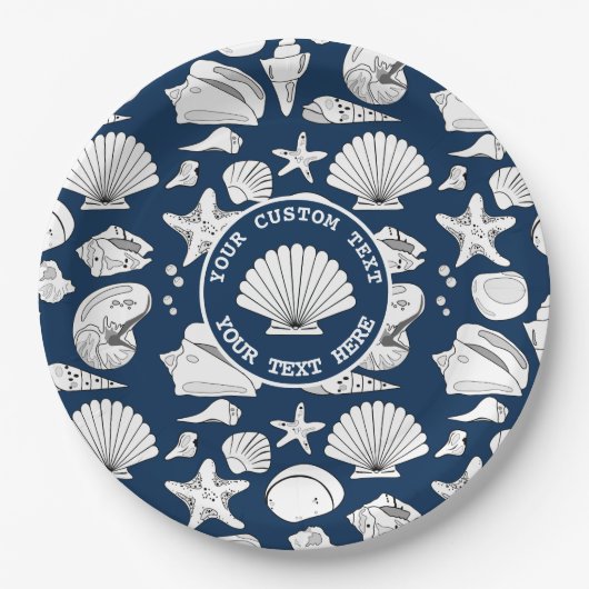 Seashell Custom Nautical Navy Blue 9" Pappteller (Vorderseite)