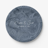 Seashell Dark Dusty Blue Modern Coasty Beach Pappteller (Vorderseite)