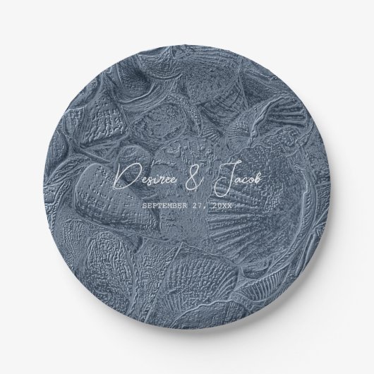 Seashell Dark Dusty Blue Modern Coasty Beach Pappteller (Vorderseite)