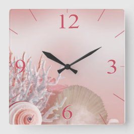 Seashell Dreams Tropical Beach | pink Quadratische Wanduhr