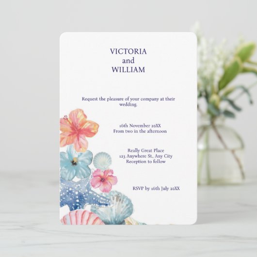 🌊 Seashell Dreams Wedding Einladung 🌊 (Stehend Vorderseite)