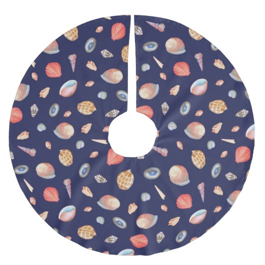 Seashell Elegance: Summer Blue Pattern. Polyester Weihnachtsbaumdecke (Vorderseite)