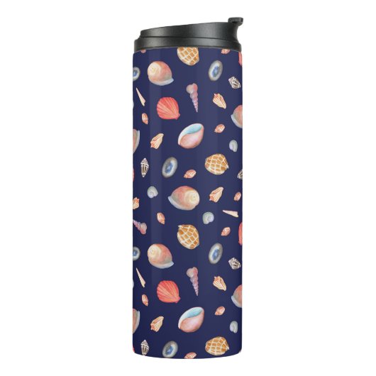 Seashell Elegance: Summer Blue Pattern. Thermosbecher (Nach links gedreht)