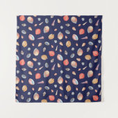 Seashell Elegance: Summer Blue Pattern. Wandteppich (Vorderseite (Horizontal))