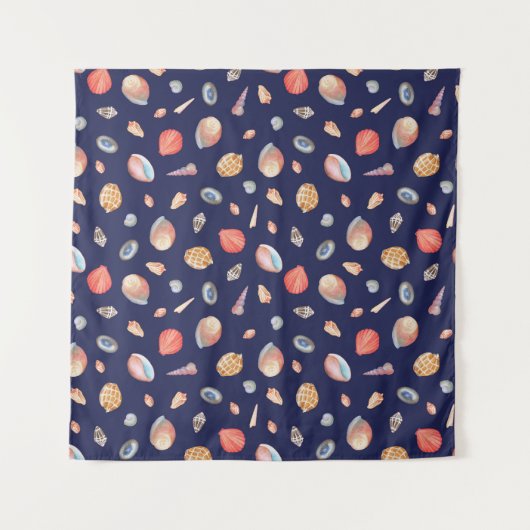 Seashell Elegance: Summer Blue Pattern. Wandteppich (Vorderseite (Horizontal))
