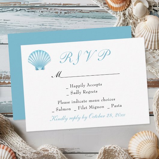Seashell Elegant Nautical Beach Coastal Wedding RSVP Karte