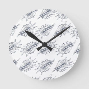 Seashell elegante, nahtlose Muster werfen Kissen Runde Wanduhr