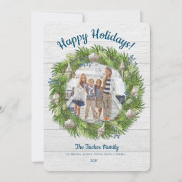 Seashell Evergreen Wreath Holiday Foto Card Feiertagskarte