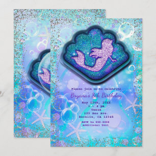Seashell Fit für einen Mermaid-Glitzer Geburtstags Einladung