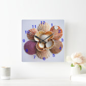 Seashell Flower Clock Square Quadratische Wanduhr (Zuhause)