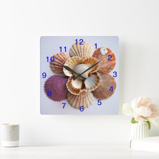 Seashell Flower Clock Square Quadratische Wanduhr (Zuhause)