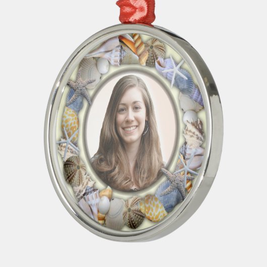 Seashell Frame, Round Picture Christmas Ornament (Links)