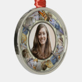Seashell Frame, Round Picture Christmas Ornament Aus Metall (Rechts)