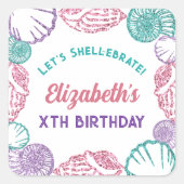 Seashell Girls Birthday Quadratischer Aufkleber (Vorderseite)