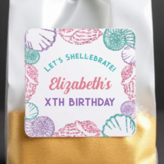 Seashell Girls Birthday Quadratischer Aufkleber