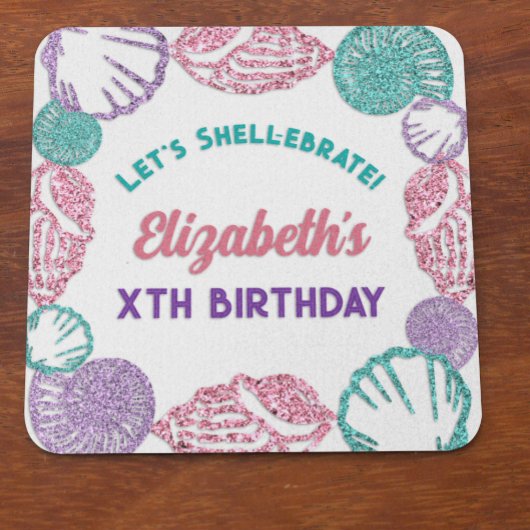 Seashell Girls Birthday Rechteckiger Pappuntersetzer