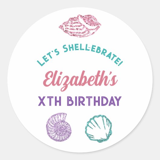 Seashell Girls Birthday Runder Aufkleber (Vorderseite)