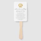 Seashell Gold Dusty Blue Beach Wedding Program Fan Fächer (Vorderseite)