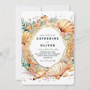 Seashell Gold Frame Ocean Summer Beach Hochzeit Einladung