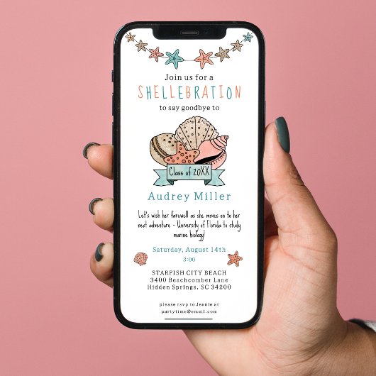 Seashell Graduate weg von Abarewell Einladung
