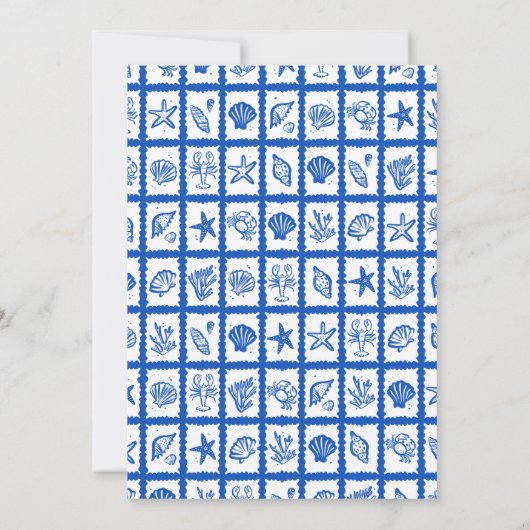 Seashell Grid Beach Birthday Party Blue CUSTOM Einladung (Rückseite)