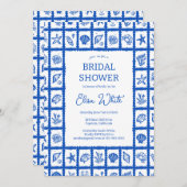 Seashell Grid Beach Brautparty Blue CUSTOM QR Einladung (Vorne/Hinten)