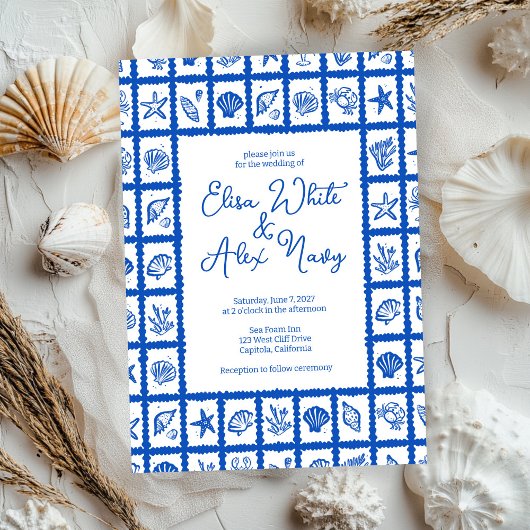 Seashell Grid Beach Hochzeit CUSTOM Einladung