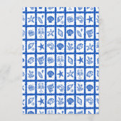 Seashell Grid Beach Wedding Blue White CUSTOM Menükarte (Rückseite)