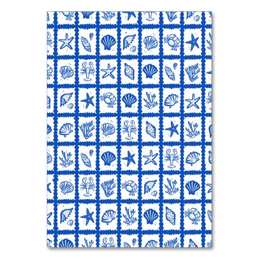 Seashell Grid Beach Wedding Blue White CUSTOM Tischnummer (Rückseite)